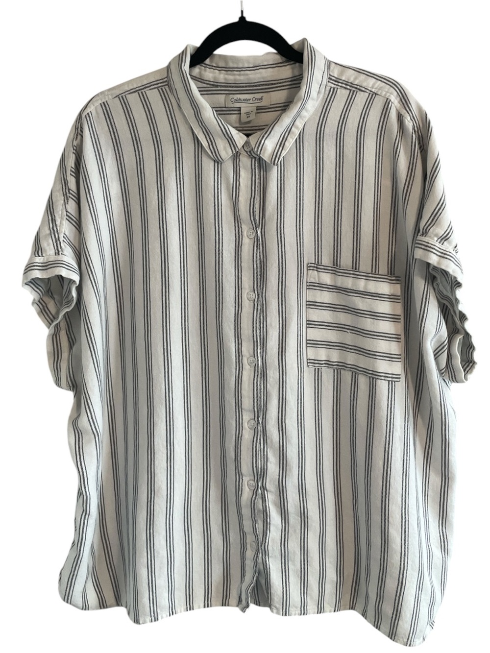 Coldwater Creek Riverside Striped Button Up Shirt Cotton Twill White Black 2X